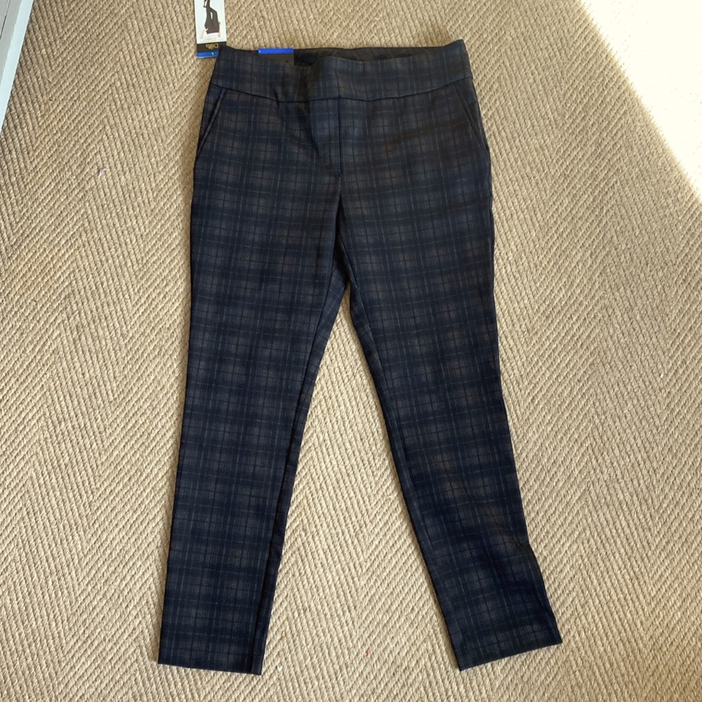 Plaid gray, and black pull on ankle pants